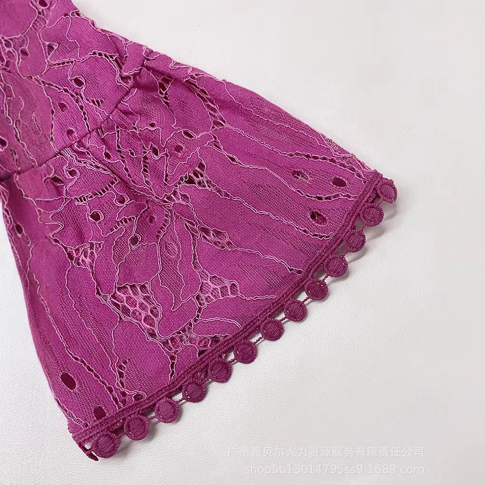 Pant Set Women Two Piece Sets off Shoulder Flare Sleeve Sexy Lace Floral Tops Long Pants High Waist Y2K Streetwear Elegant